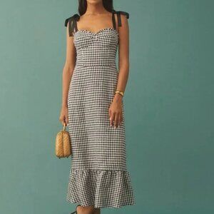 Reformation Linen Nikita Midi Dress - Gingham Check Black White - 8 NWT